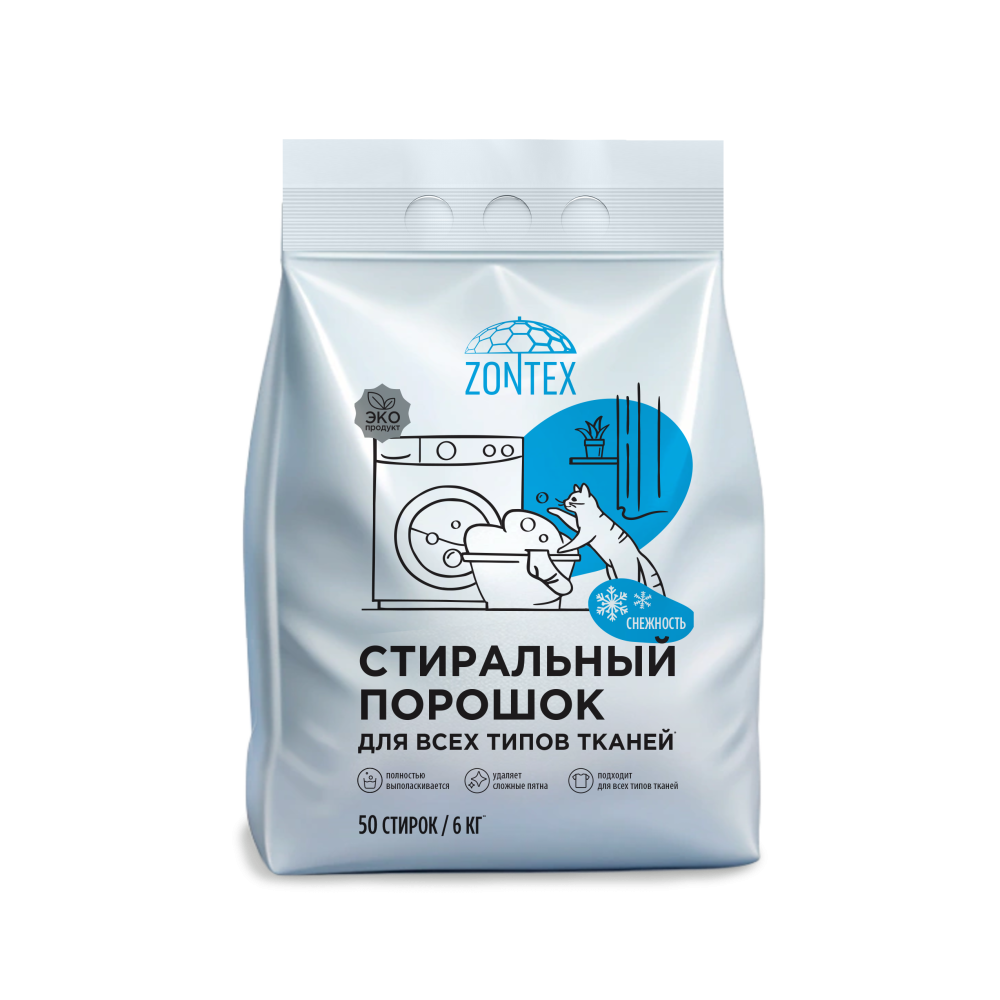 Стиральный порошок для всех типов тканей Zontex (6кг) Снежность