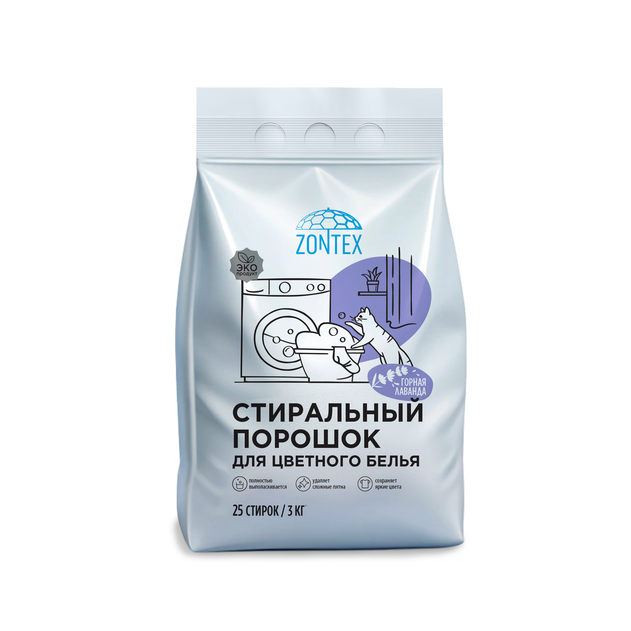 Стиральный порошок для цветного белья Zontex (3кг) Горная Лаванда
